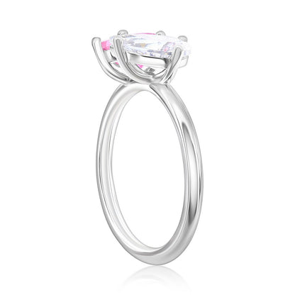 Sterling Silver Heart & Pearshaped CZ Ring -  Pink