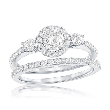 Sterling Silver, Round Halo CZ 2-PC Engagement Ring