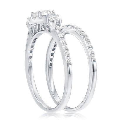 Sterling Silver, Round Halo CZ 2-PC Engagement Ring