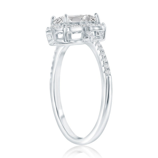 Sterling Silver, Emerald-Cut Halo CZ Engagement Ring