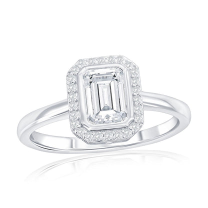Sterling Silver, Rectangle Halo CZ Ring