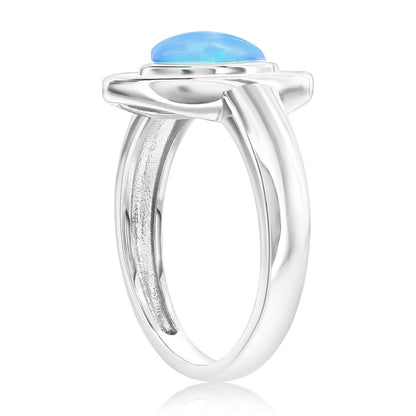 Sterling Silver, MOP & Larimar Marquise Ring