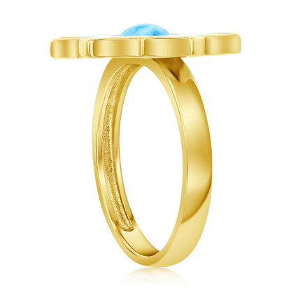 Sterling Silver, Larimar & MOP Flower Ring - Gold Plated