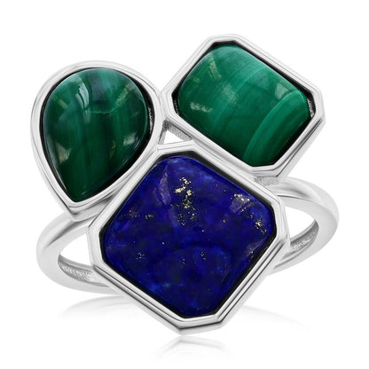 Sterling Silver Multi-Shaped Malachite & Lapis Ring