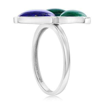 Sterling Silver, Multi-Shaped Malachite & Lapis Ring