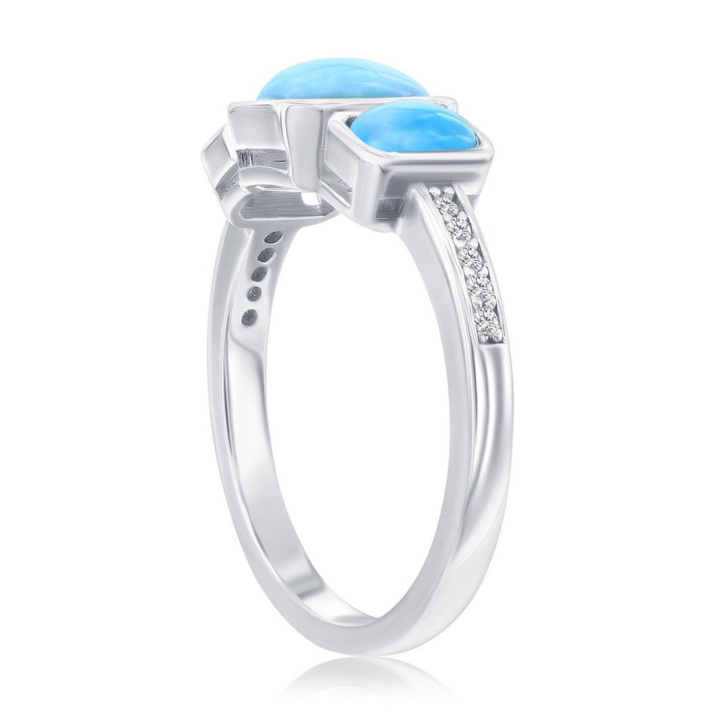 Sterling Silver, Rectangle Larimar & CZ Ring