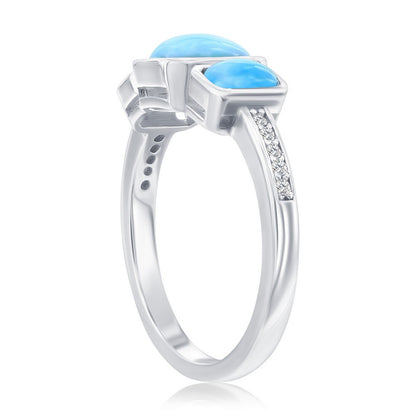 Sterling Silver, Rectangle Larimar & CZ Ring
