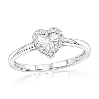 Sterling Silver, D-C Heart, CZ Border Ring