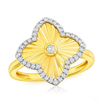 Sterling Silver, D-C Flower CZ Ring - Gold Plated