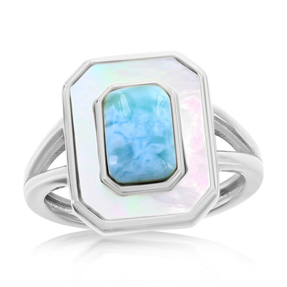 Sterling Silver, Larimar & MOP Rectangle Ring