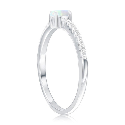 Sterling Silver, White Opal Oval CZ Ring