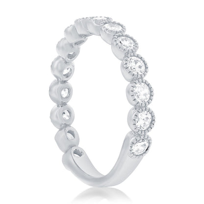 Sterling Silver, Round CZ Beaded Outline Ring