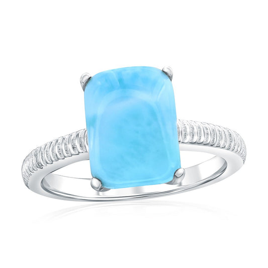 Sterling Silver, Rectangle Larimar Lined Ring