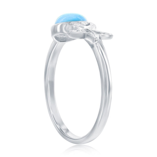 Sterling Silver, Round Larimar & Starfish Ring