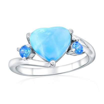 Sterling Silver, Larimar Heart & Blue CZ Ring