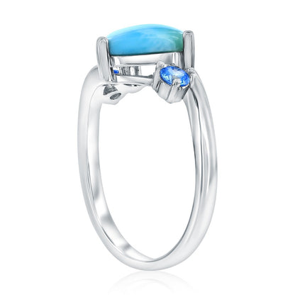 Sterling Silver, Larimar Heart & Blue CZ Ring