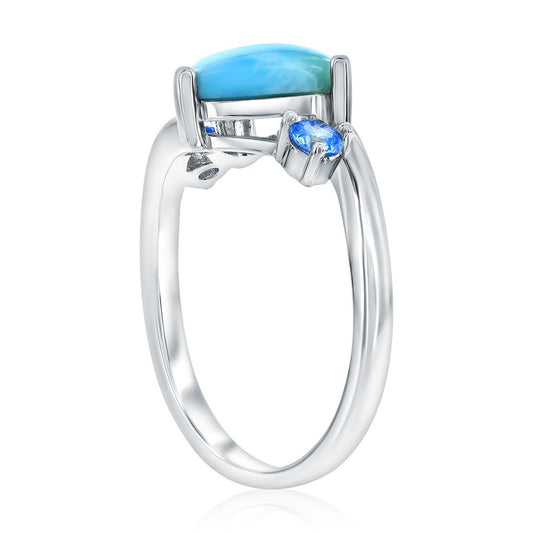 Sterling Silver, Larimar Heart & Blue CZ Ring