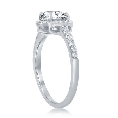 Sterling Silver, Center Halo CZ Ring