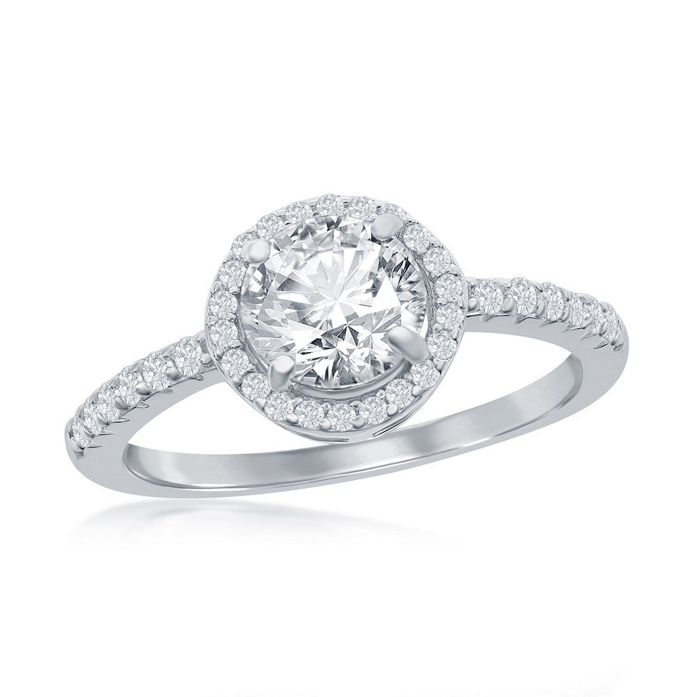 Sterling Silver, Center Halo CZ Ring