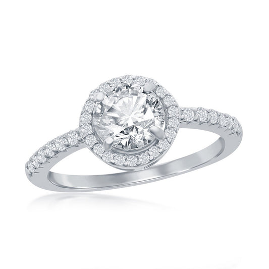 Sterling Silver, Center Halo CZ Ring