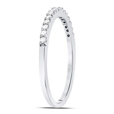 14k White Gold Round Diamond Wedding Single Row Band 1/6 Cttw