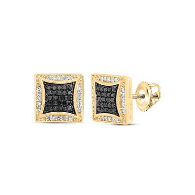 Elegant square black diamond stud earrings framed in yellow gold with sparkling accents