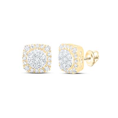 Diamond World Square Diamond Stud Earrings in Yellow Gold with Sparkling Stones