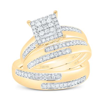 14K YELLOW GOLD 5/8CTW-NATURAL\ DIAMOND SQUARE TRIO SET